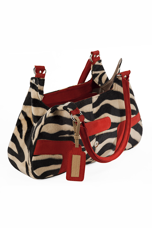 Safari black and cardinal red women's dress handbag, matching pumps and belts. Top view - Florence KOOIJMAN